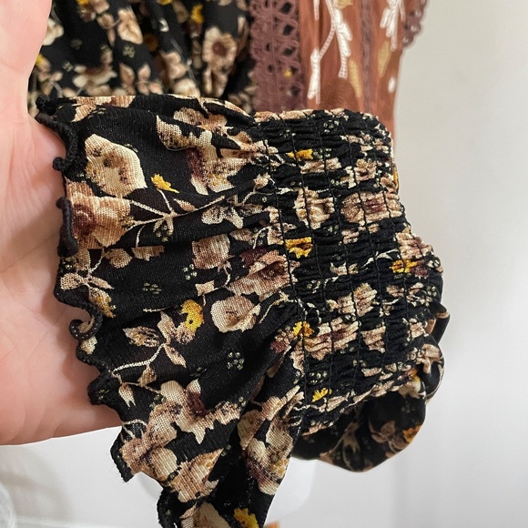 Embroidered Floral Blouse Womens M Boho Prairie Western Folk Open Back Romantic - Picture 7 of 12